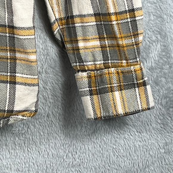 Lee Mens L Plaid Flannel Button Down Shirt Ivory Yellow Black Cotton Casual - Picture 5 of 11